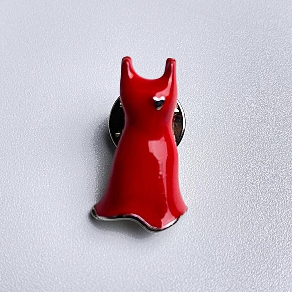 None and/or Unknown Jewelry - Red Dress Enamel Lapel Pin Heart Accent Vintage